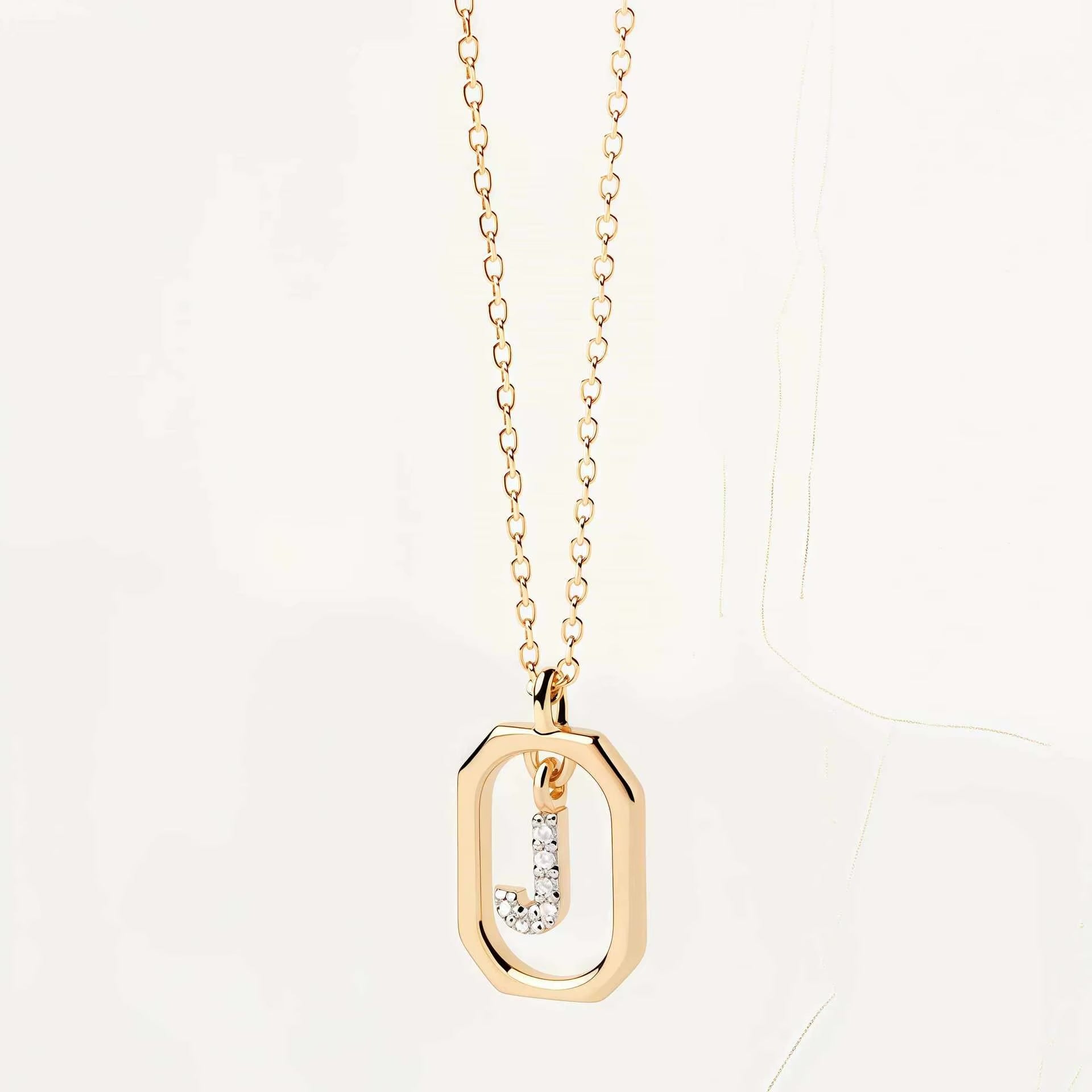 925 Sterling Silver Zircon Gold Plated Letter Initial Necklace