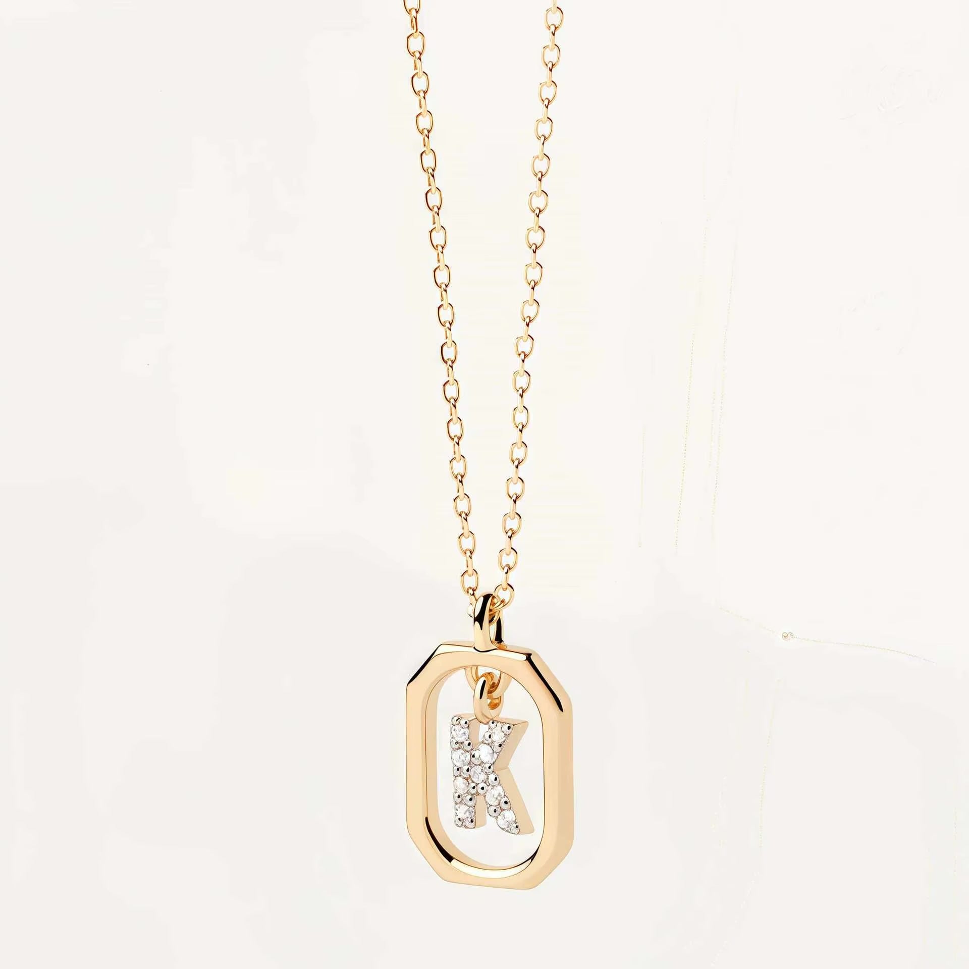 925 Sterling Silver Zircon Gold Plated Letter Initial Necklace