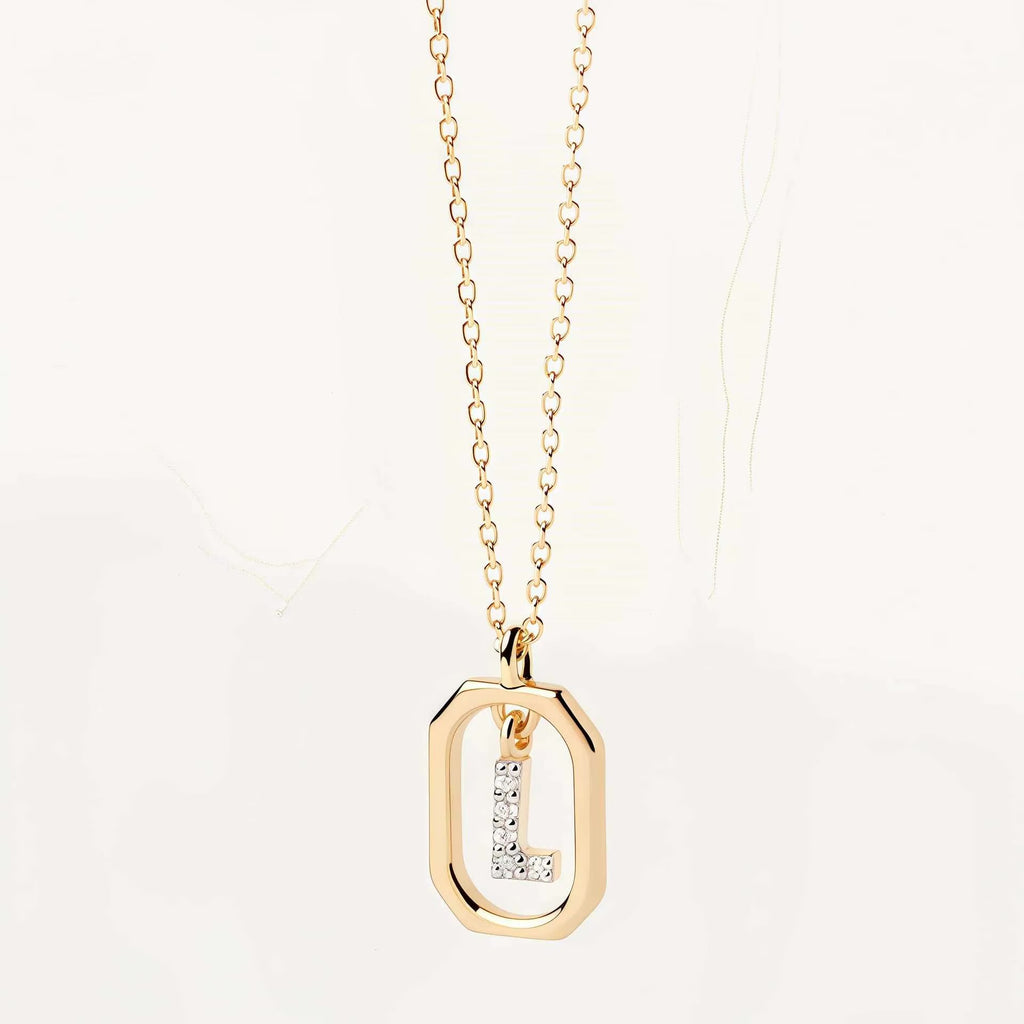 925 Sterling Silver Zircon Gold Plated Letter Initial Necklace