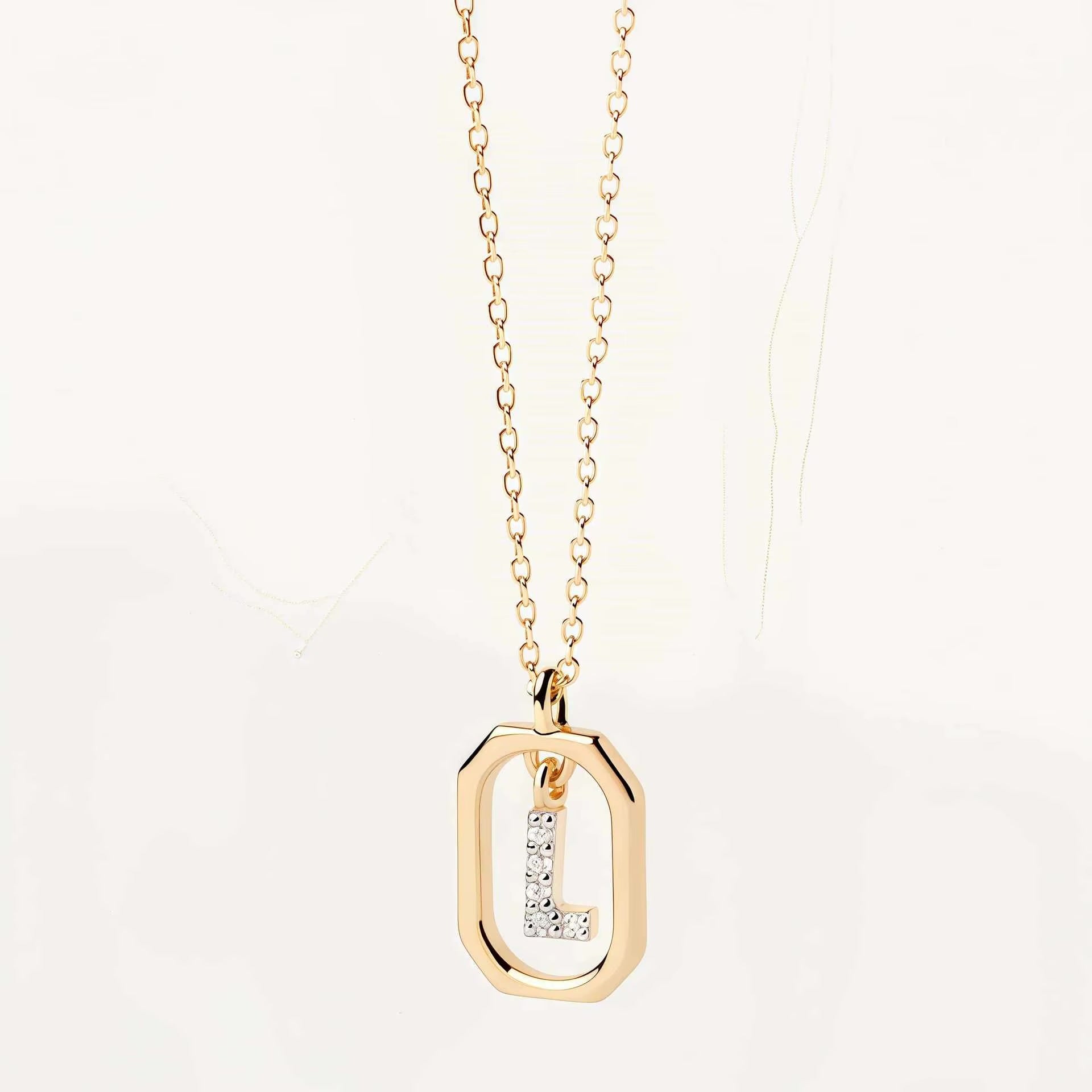 925 Sterling Silver Zircon Gold Plated Letter Initial Necklace