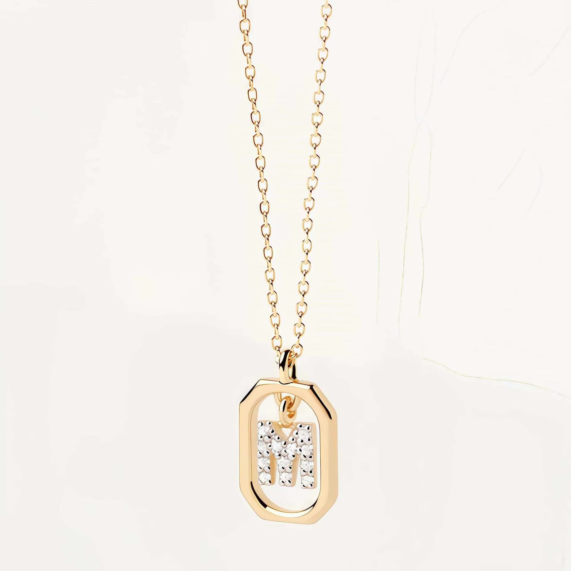 925 Sterling Silver Zircon Gold Plated Letter Initial Necklace