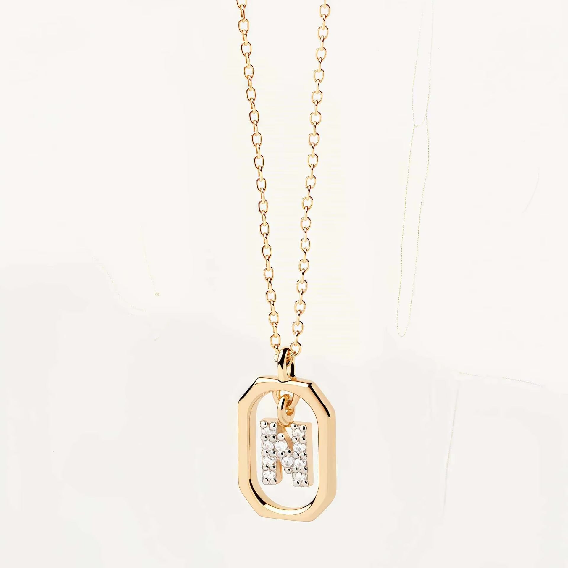 925 Sterling Silver Zircon Gold Plated Letter Initial Necklace