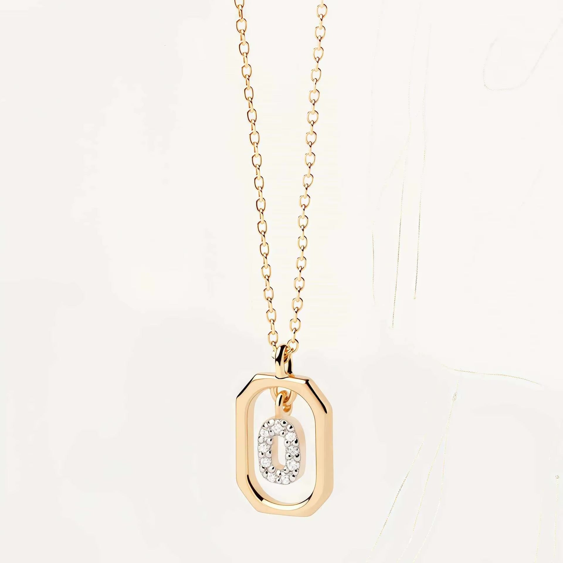 925 Sterling Silver Zircon Gold Plated Letter Initial Necklace