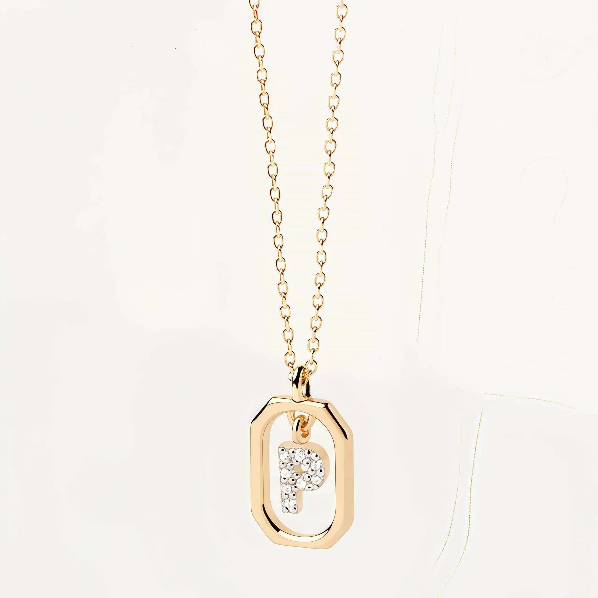 925 Sterling Silver Zircon Gold Plated Letter Initial Necklace