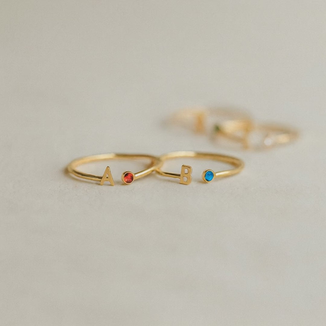 Custom Initial Ring with Birthstone