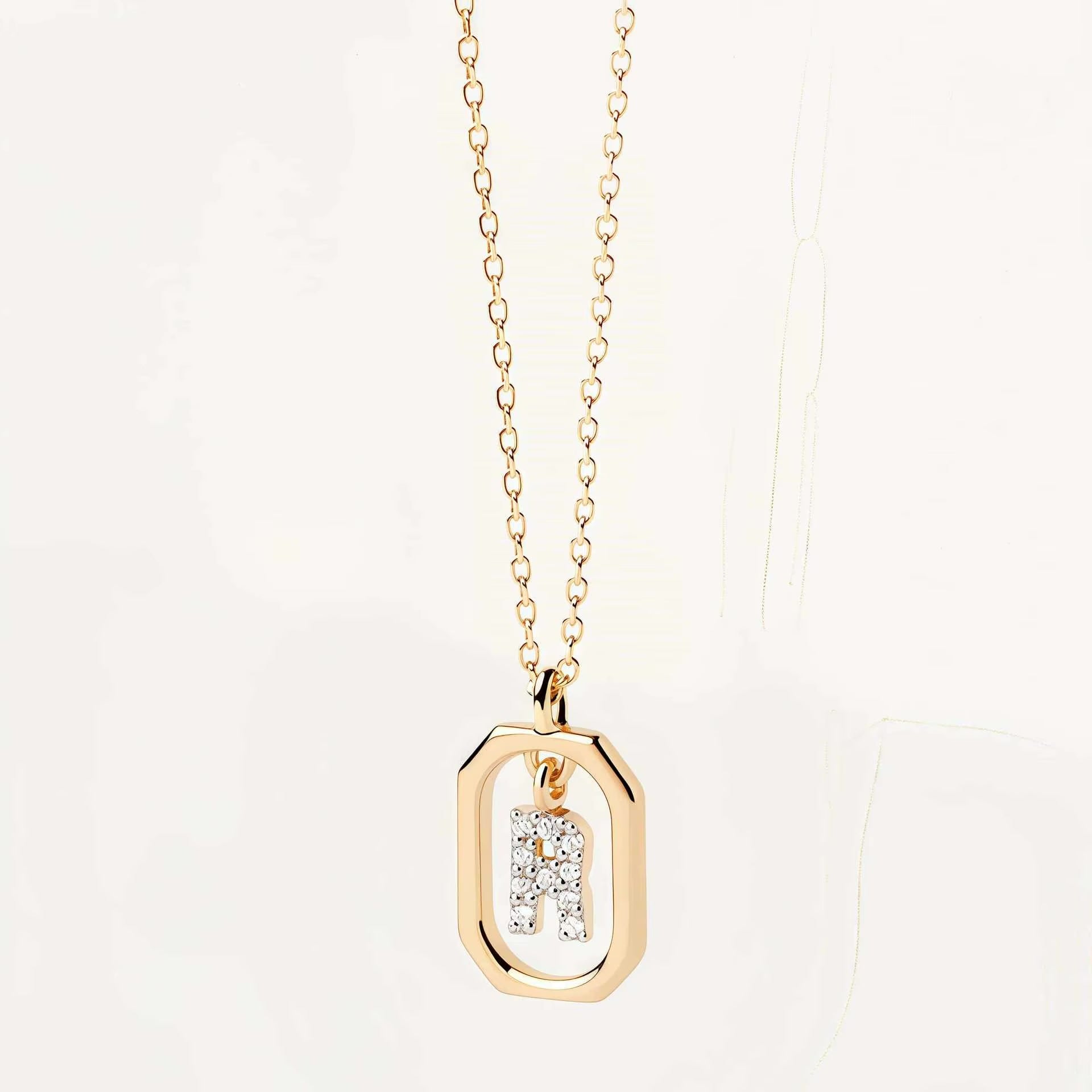 925 Sterling Silver Zircon Gold Plated Letter Initial Necklace