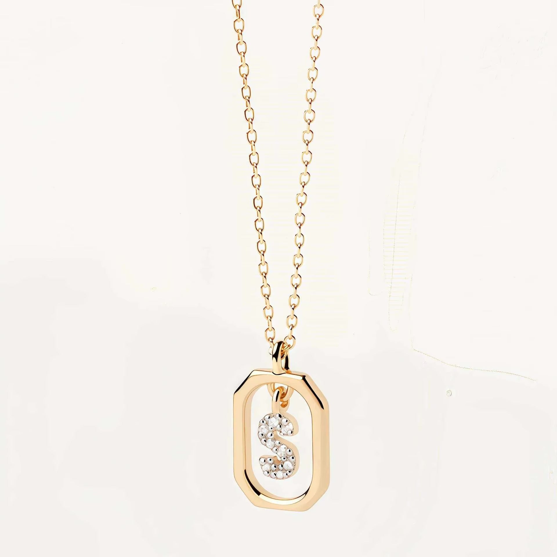 925 Sterling Silver Zircon Gold Plated Letter Initial Necklace