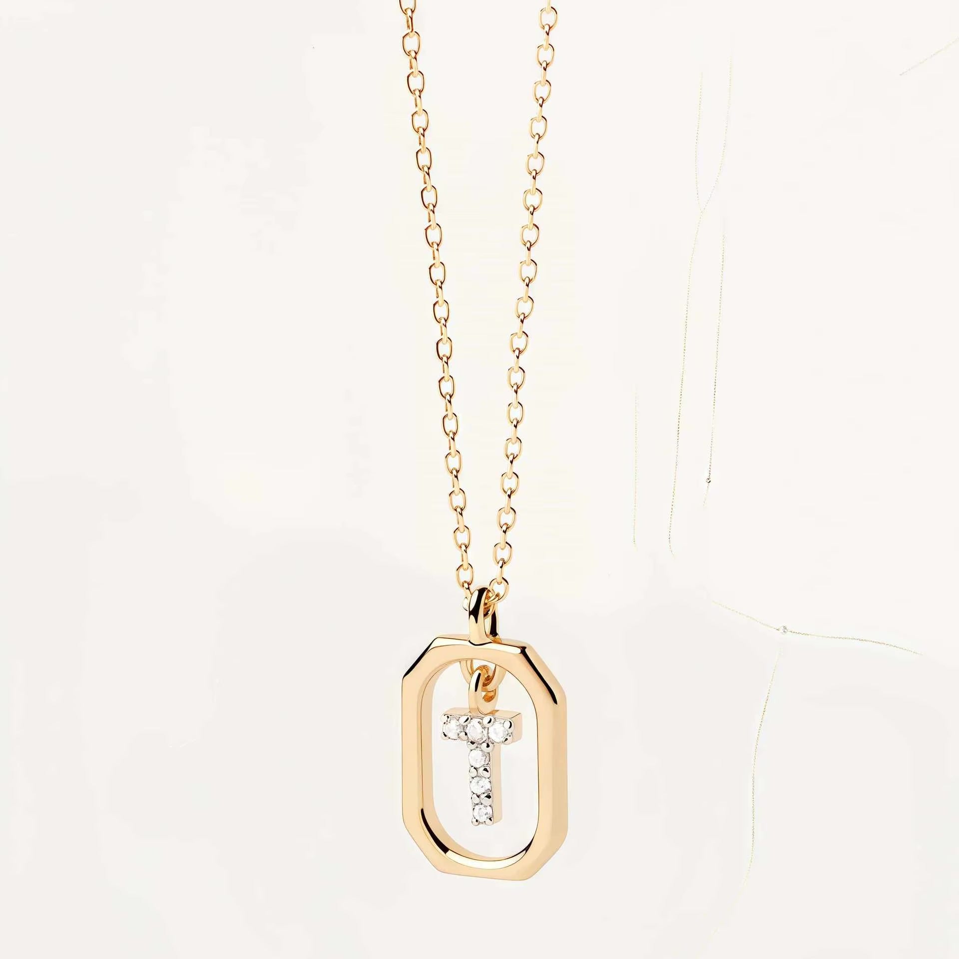 925 Sterling Silver Zircon Gold Plated Letter Initial Necklace