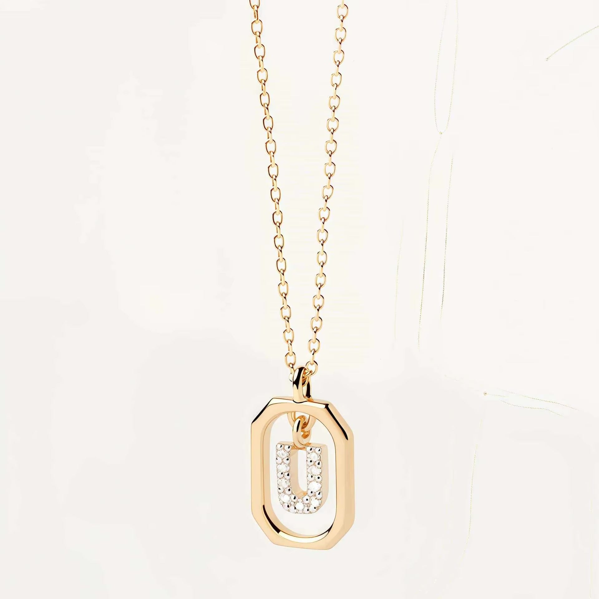 925 Sterling Silver Zircon Gold Plated Letter Initial Necklace