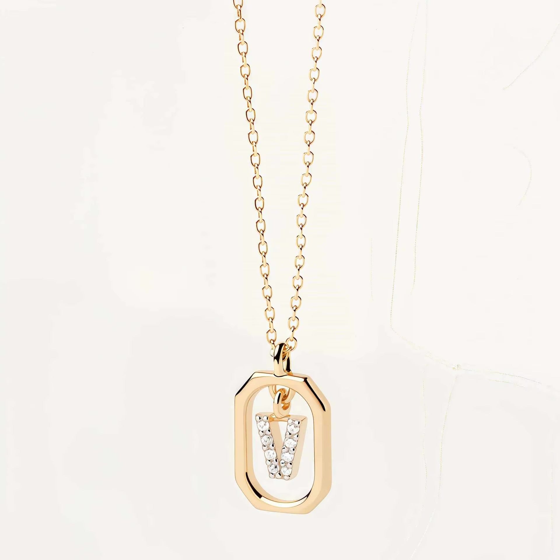 925 Sterling Silver Zircon Gold Plated Letter Initial Necklace