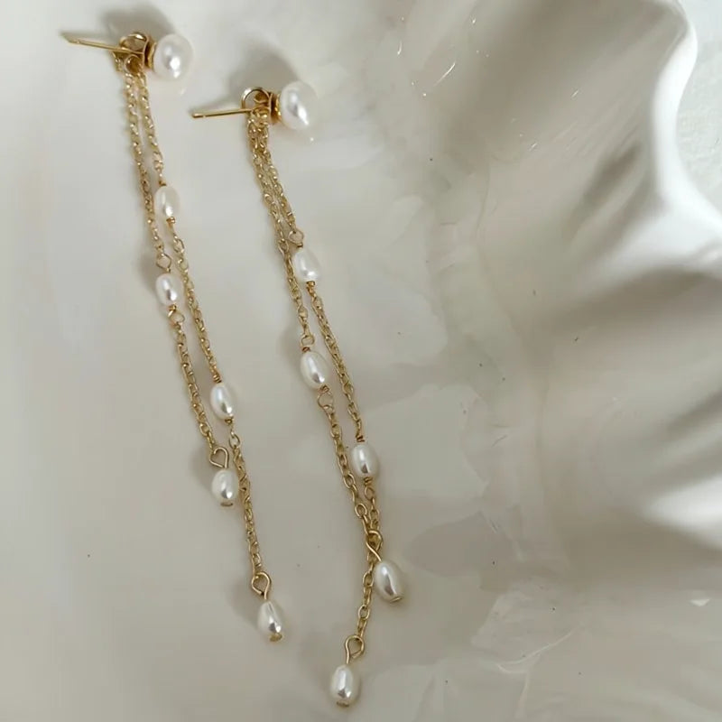 Pearl Chain Drop Earrings