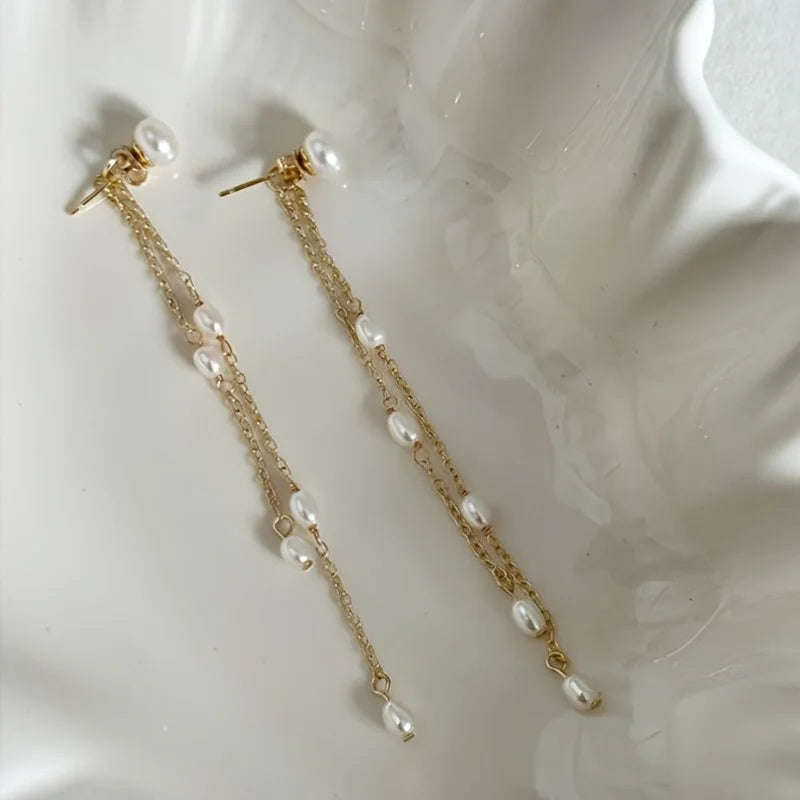 Pearl Chain Drop Earrings