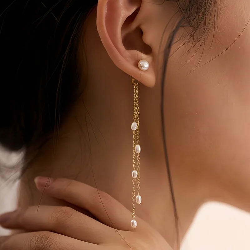 Pearl Chain Drop Earrings