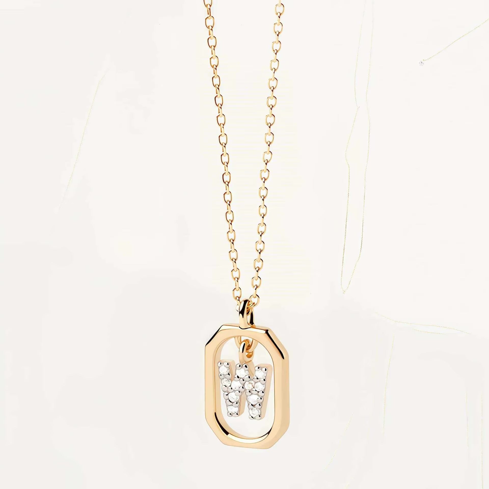 925 Sterling Silver Zircon Gold Plated Letter Initial Necklace