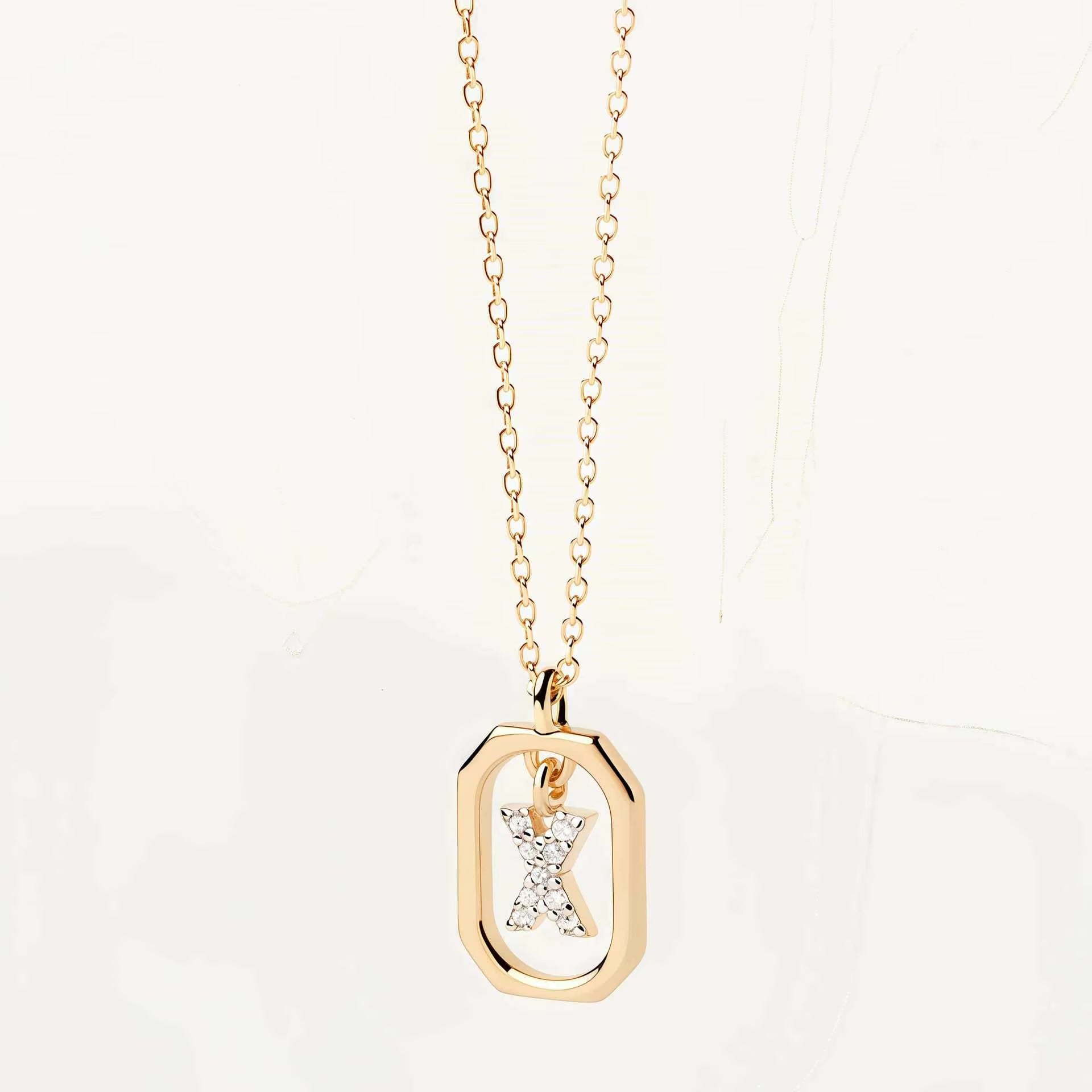 925 Sterling Silver Zircon Gold Plated Letter Initial Necklace