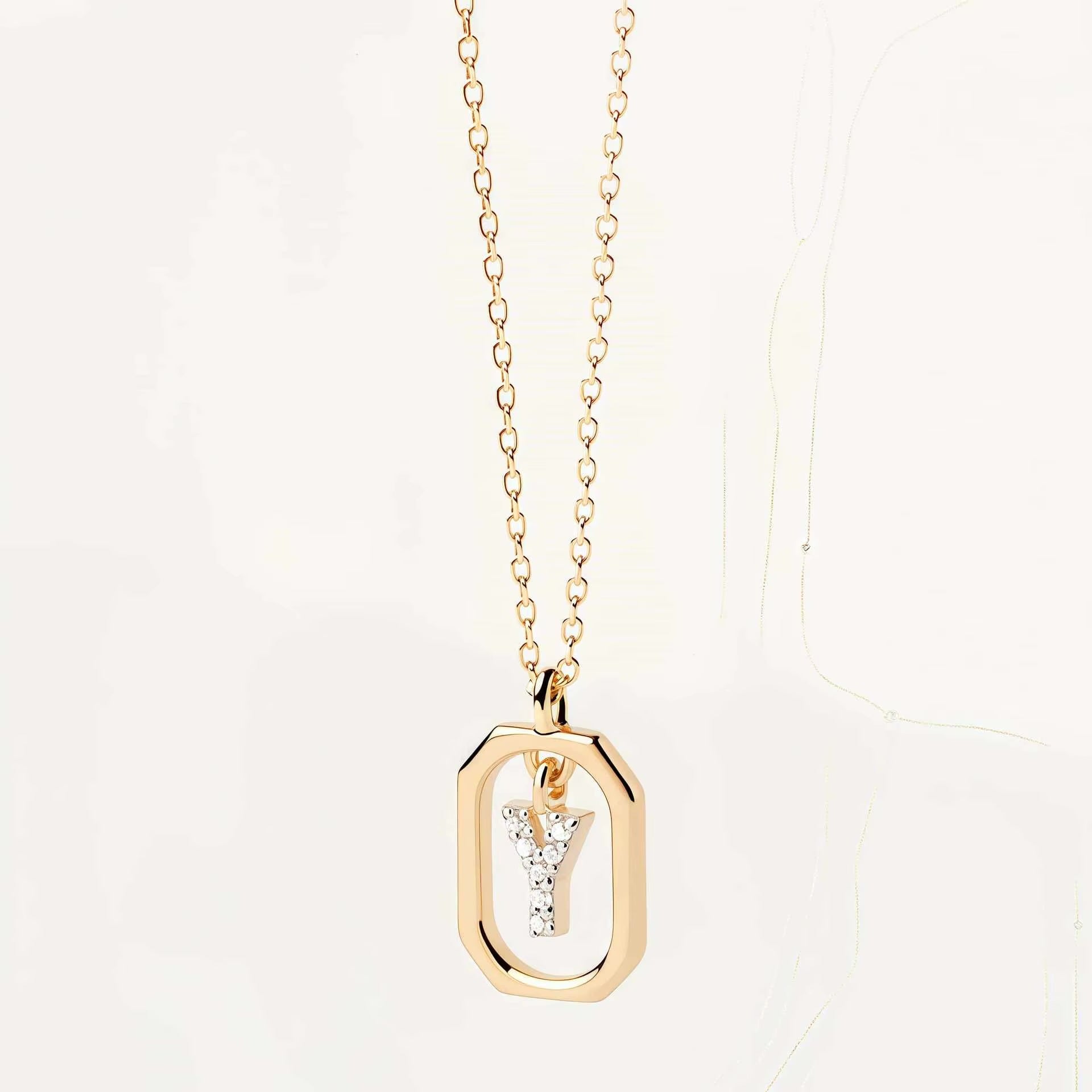 925 Sterling Silver Zircon Gold Plated Letter Initial Necklace