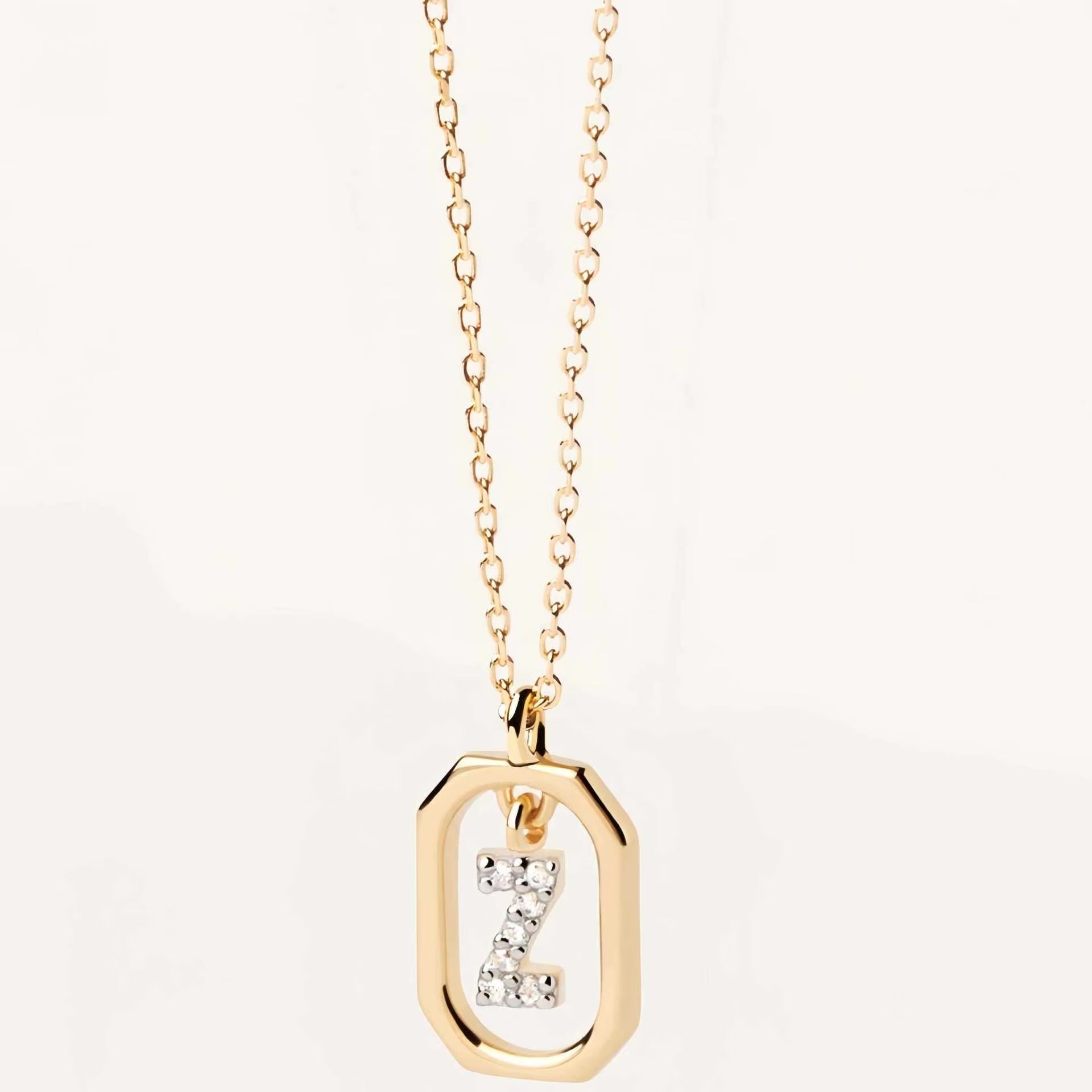 925 Sterling Silver Zircon Gold Plated Letter Initial Necklace